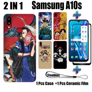 2 IN 1 เคสโทรศัพท์เซรามิค กันรอยหน้าจอ ทรงโค้ง ลายวันพีช สําหรับ Samsung A10s