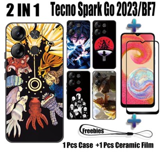 2 IN 1 เคสโทรศัพท์มือถือเซรามิค กันรอยหน้าจอ ทรงโค้ง ลายนารูโตะ สําหรับ Tecno Spark Go 2023 BF7