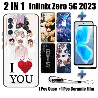 2 IN 1 เคสโทรศัพท์มือถือ เซรามิค กันรอยหน้าจอ ทรงโค้ง ลาย BTS สําหรับ Infinix Zero 5G 2023