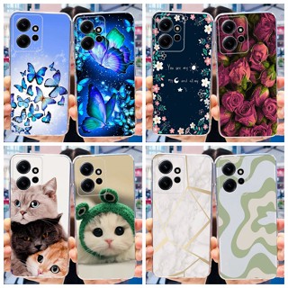 เคสโทรศัพท์มือถือแบบนิ่ม ใส ลายดอกไม้ ผีเสื้อ หินอ่อน หรูหรา สําหรับ Xiaomi Redmi Note 12 4G 2023 Note12 4G