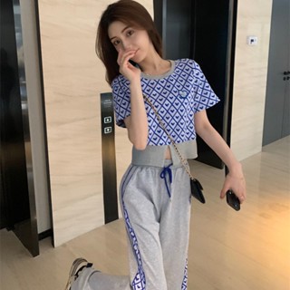 Xiaoxiang ชุดเสื้อกันหนาว กางเกงขากว้าง สองชิ้น แฟชั่นฤดูร้อน สําหรับผู้หญิง 2022