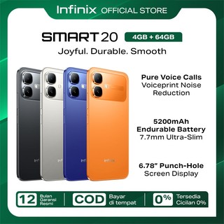 Infinix Smart 20 4/64GB - Up to 8GB Extended RAM - Mediatek Helio G81 - 6.78” - 8MP - 5200 mAh - IP64