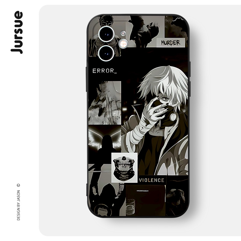 JURSUE เคสไอโฟน เคสซิลิโคนนุ่มกันกระแทกการ์ตูนอนิเมะตลก เคสโทรศัพท์ สีดำ Compatible for iPhone 16 15 14 13 12 11 Pro Max SE 2020 X XR XS 8 7 Plus พลัส XYH1323