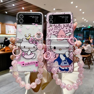 ใหม่ เคสโทรศัพท์มือถือ กันกระแทก ลาย Hellow Kitty Rabbit พร้อมสายคล้องมือ สําหรับ Samsung Galaxy Z Flip4 Z Flip3 ZFlip4 Z Flip4