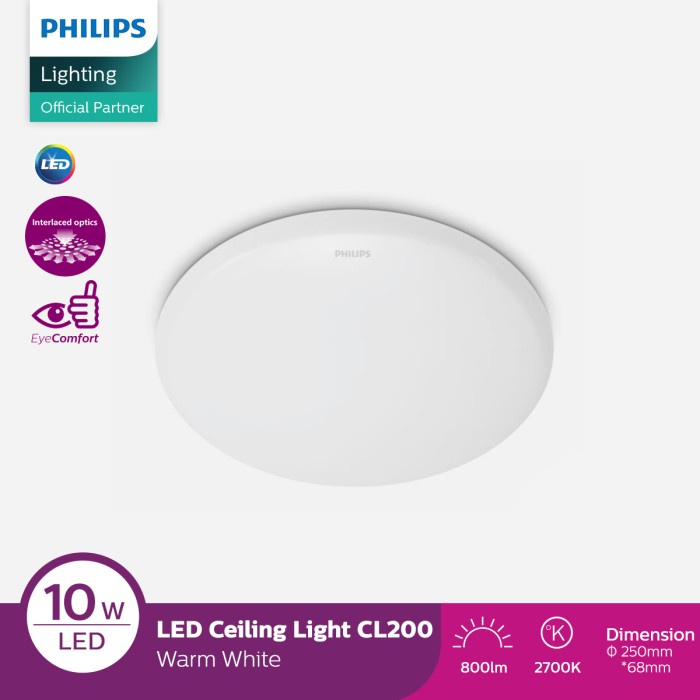 Philips CL200 10W EC RD LED เพดาน 2700K สีเหลือง - โคมไฟเพดาน 25 ซม.