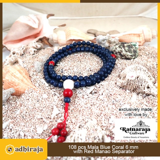 Tasbih / Mala Buddha 108 ชิ้น Mala Dark Blue Coral 6 มม. พร้อมปะการังแดง
