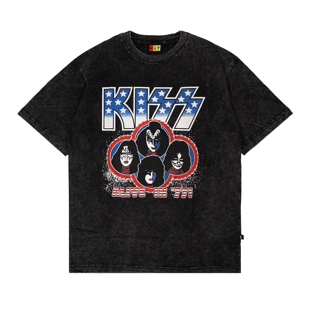 SOUBI BAND TEE // KISS // A LIVE IN 77 // OVERSIZE // ACID WASH
