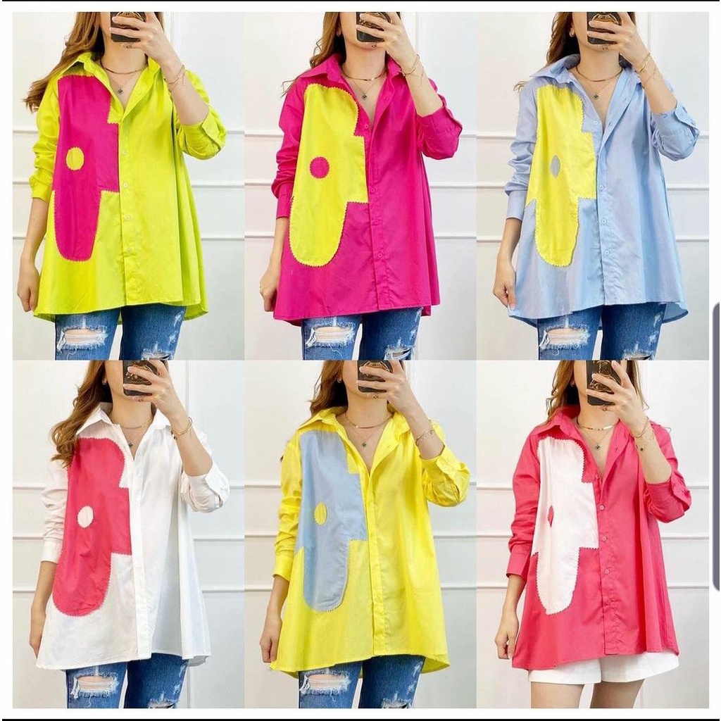 KEMEJA Jumbo เสื้อเชิ้ตผู้หญิง Ld128 เสื้อเชิ้ต Bkk Hem เกาหลีดอกไม้