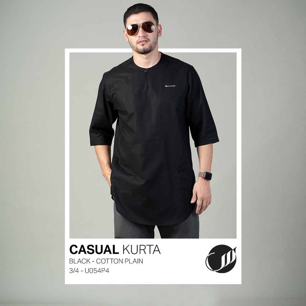 Hitam Koko ADULT 3/4 SLEEVES CASUAL KURTA SAMASE || U054p สีดํา/ดํา