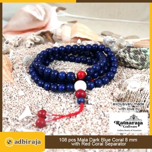 Tasbih / Mala Buddha 108 ชิ้น Mala Dark Blue Coral 8 มม. พร้อมปะการังแดง
