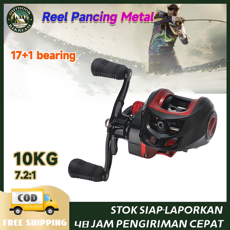 MERAH BC BAITCASTING REEL RIGHT/LEFT HANDLE DRAG 10 KG STRONG RATIO 7.2:1 RED BLUE IROLY HT200/AUDIY