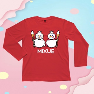 เสื้อยืดแขนยาว พิมพ์ลายโลโก้ Mascot motif Queen MIXUE And King MIXUE พรีเมี่ยม สําหรับเด็ก