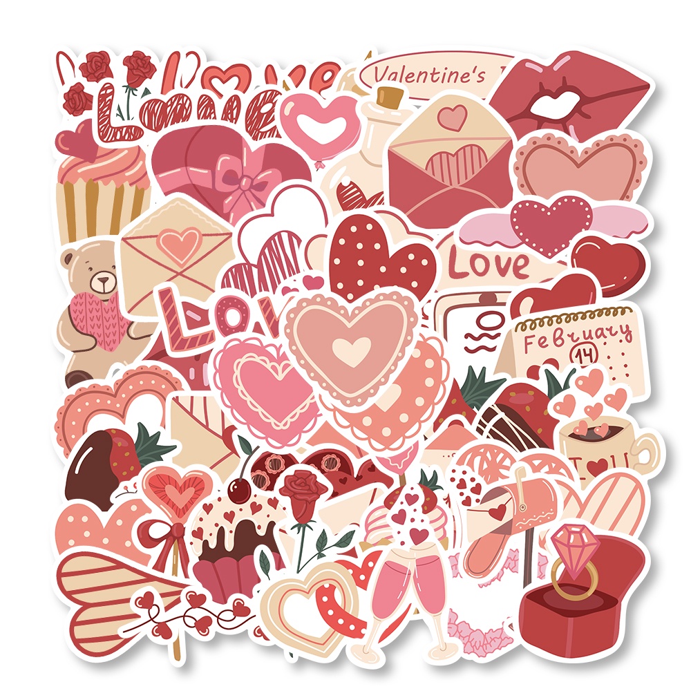 สติกเกอร์ กันน้ํา สําหรับตกแต่งสมุดโน้ต วันวาเลนไทน์ 58 ชิ้น