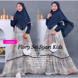 Flory KIDS SYARI BO เสื้อคลุมเด็กผู้หญิง ไซซ์ M L XL (ไม่รวมเสื้อคลุม HIJAB) นําเข้า  วัสดุ BABYDOLL FULL อายุ 10-11 12 ปี Maroon NAVY TOSCA