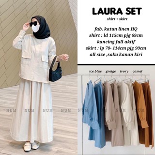 Laura Skirt SET WD Size M L XL XXL เสื้อ + กระโปรงยาว (ไม่รวม HIJAB) ชุดสูทผู้หญิงร่วมสมัย วัสดุผ้าลินิน ชุดสูทธรรมดา สีเทา สีฟ้าน้ําแข็ง แฟชั่นผู้หญิง แฟชั่น มุสลิม เวอร์ชั่นล่าสุด ไวรัลวันเซต สไตล์เกาหลี