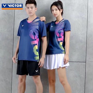 Victory เสื้อกีฬาแบดมินตัน แห้งเร็ว พิมพ์ลายตัวอักษร สีดํา และสีขาว 2023 905