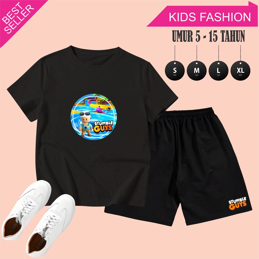 MichelleStore Stumble Guys ชุดกางเกงขาสั้นเด็ก 5-15 ปี