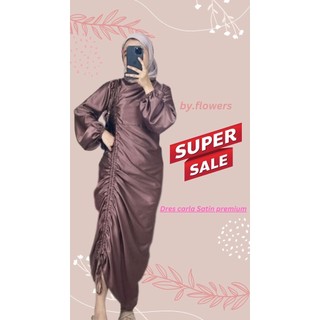 Dress Carla Satin Premium Full Serut Long Dress Wanita