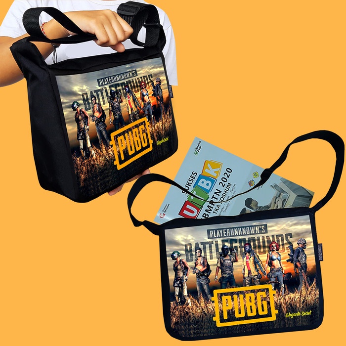 ใหม่ล่าสุด MENS SLING BAG WITH SUBLIM PICTURE - MENS SCHOOL BAG - BLACK PUBG TRENDY B3N1