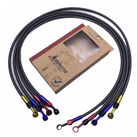 AEROMOTIVE ท่อเบรคหน้า 95 ซม.ไฟเบอร์ (สี) Nap CNC Banjo Straight Plus Bent 90 องศา