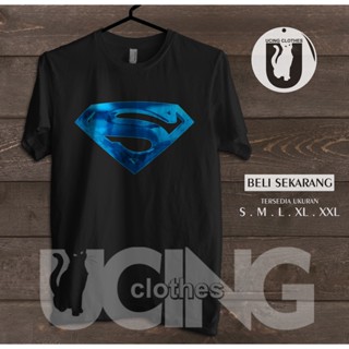 เสื้อยืด พิมพ์ลายโลโก้ Superman สีฟ้าเมทัลลิก