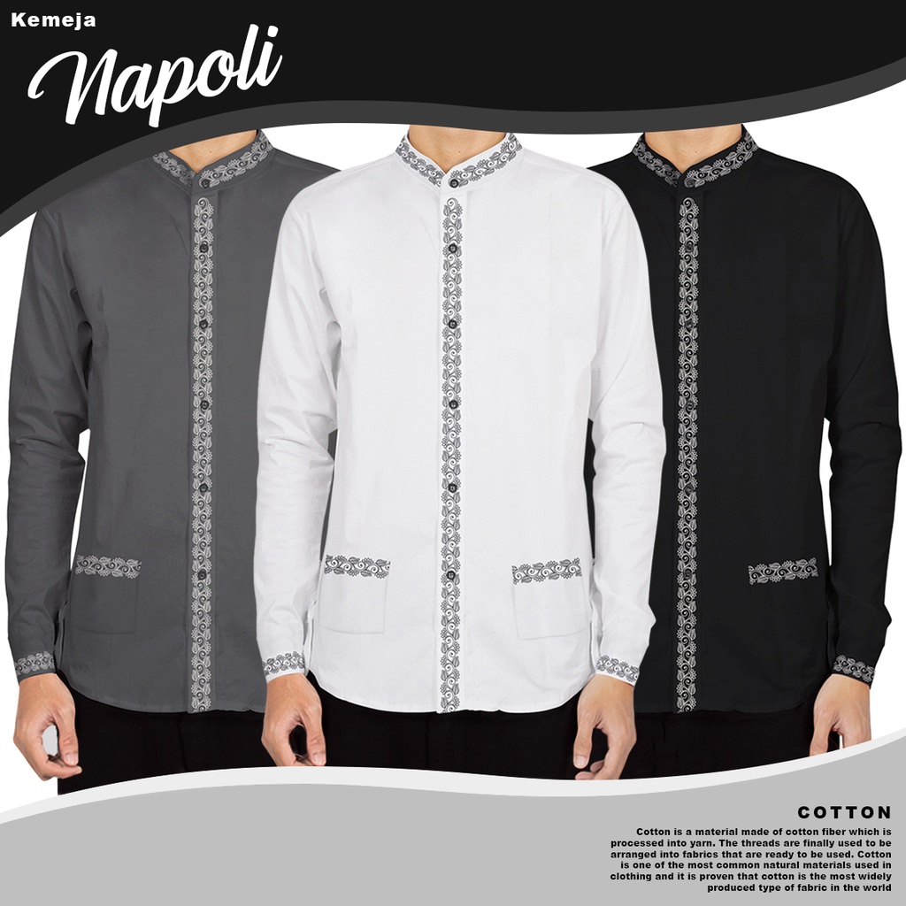 KEMEJA HipNop NAPOLI MUSLIM CLOTHES, MUSLIM MENS KOKO SHIRT, เสื้อแขนยาวกล้ามเนื้อ TOP, SLIMFIT สําห