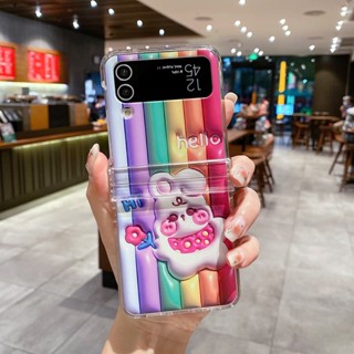 ใหม่ เคสโทรศัพท์มือถือ กันกระแทก ลายกระต่ายสายรุ้ง 3D พร้อมสายคล้องมือ สําหรับ Samsung Galaxy Z Flip4 Z Flip3 ZFlip4 ZFlip4