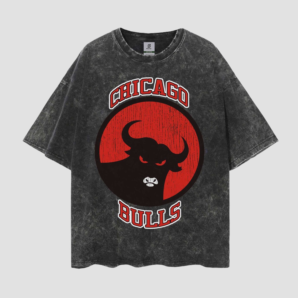 Chicago Bulls Logo เสื้อยืดวินเทจสไตล์ Oversize Washed Tee