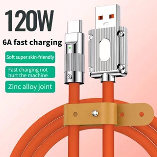 Max 6A 120W Super Fast Charge Type C สายเคเบิลซิลิโคนเหลว โลหะผสมสังกะสี ชาร์จเร็ว USB 3.0 ถึง USB C Cable