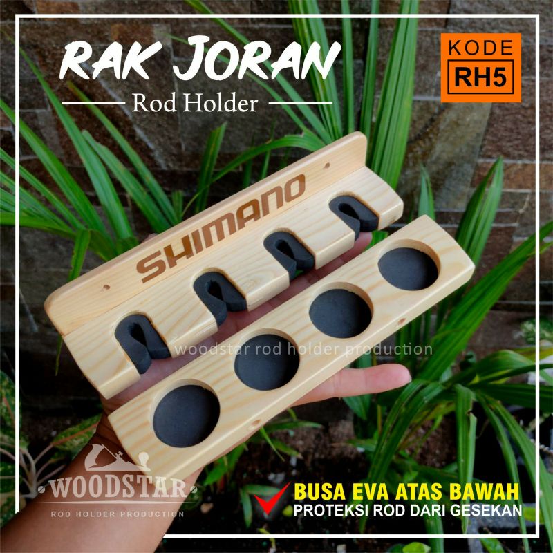 Gantungan KAYU ROD HOLDER เบ็ดตกปลา 4-SLOT ไม้สัก รับพวงกุญแจสุดเท่ BONUS