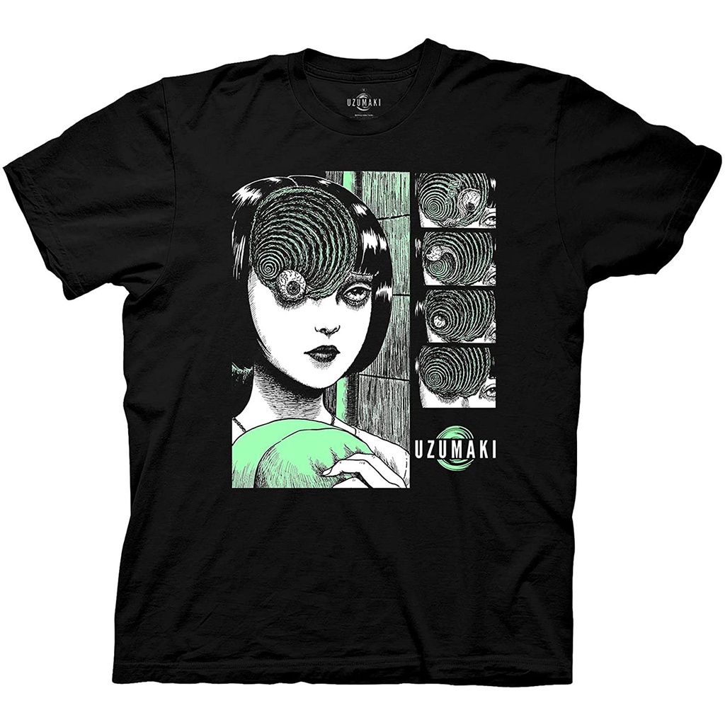 Kaos Mens Junji Ito Uzumaki เสื้อ - Uzumaki เกลียวเป็นเสื้อสยองขวัญ - Uzumaki มังงะอะนิเมะกราฟิกเสื้