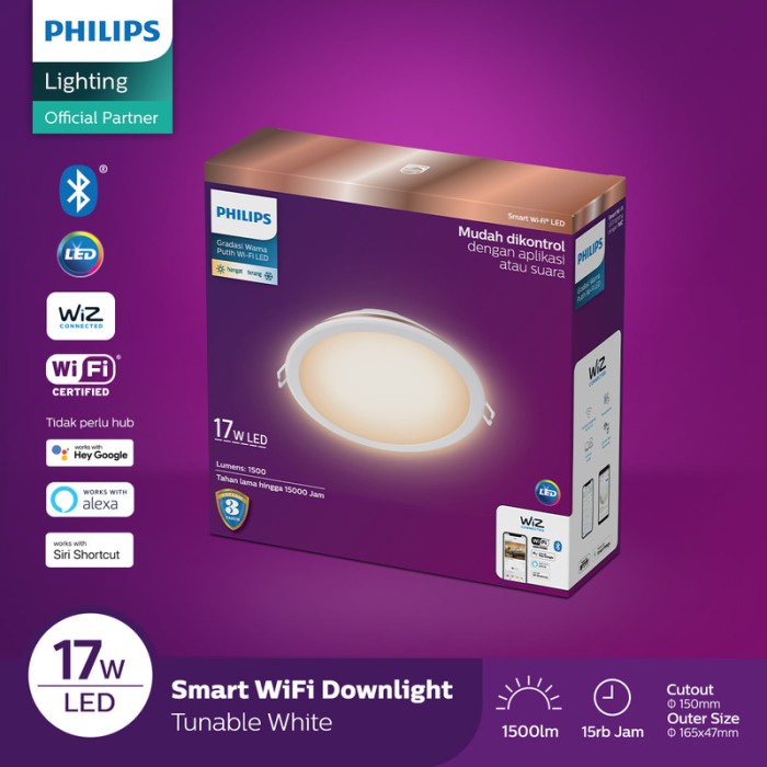 Putih [สมาร ์ ท ] Philips Smart Wifi Led Downlight 17W - ปรับแต ่ งได ้ สีขาว ( สีขาว ) [Lamp ]