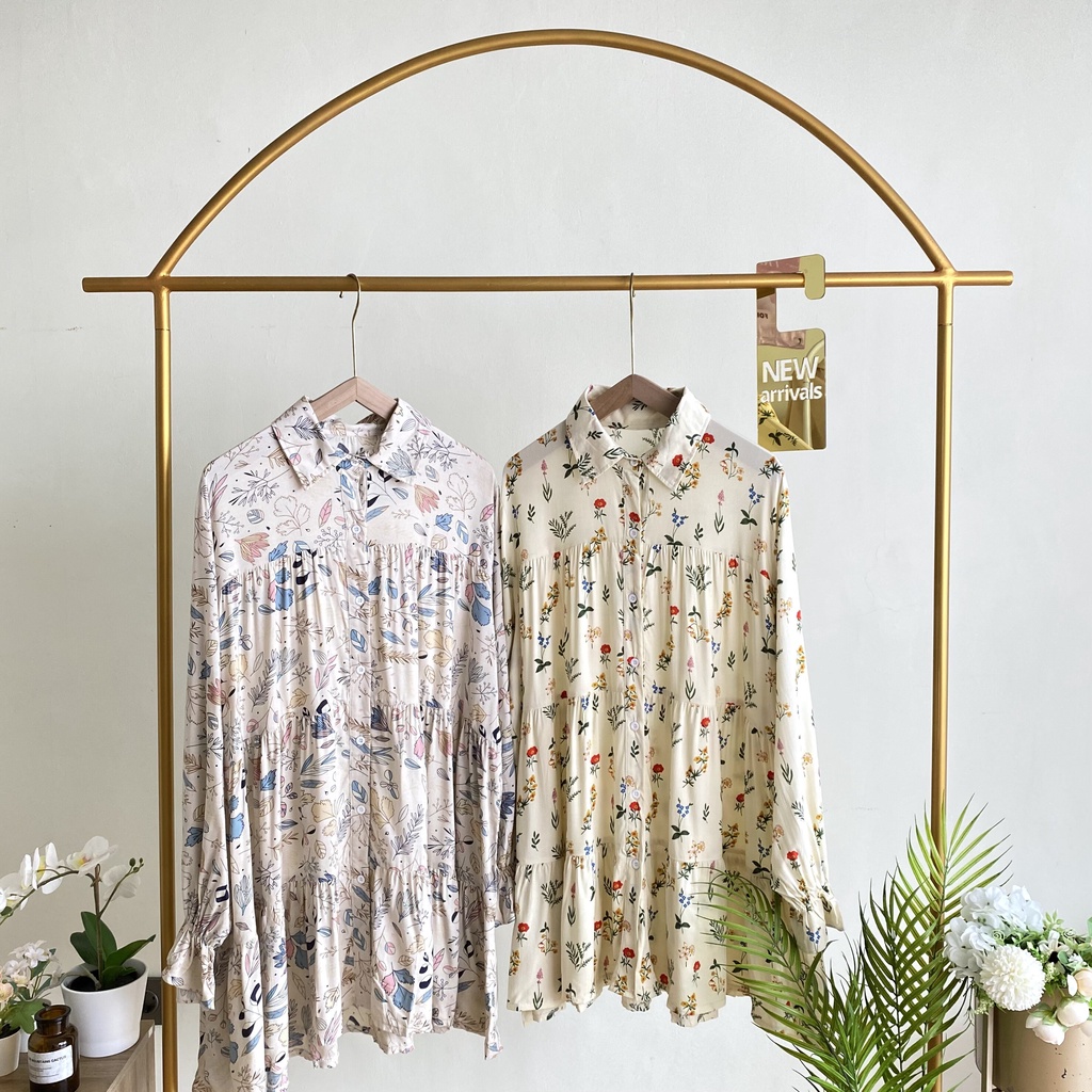 KATUN WHOLESALE CREAM FLORAL COTTON TUNIC / @82k x 4 ชิ้น
