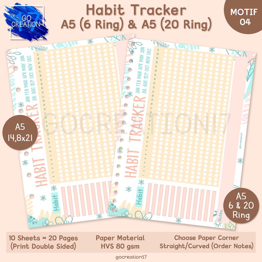 กระดาษวางแผนที่เต็มไปด้วย Binder Habit Tracker Premium Motif A5
