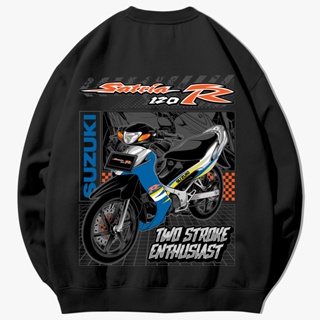 เสื้อคอกลม ลาย FLEECE SATRIA 120R 2 จังหวะ สีฟ้า สําหรับผู้ชาย และผู้หญิง