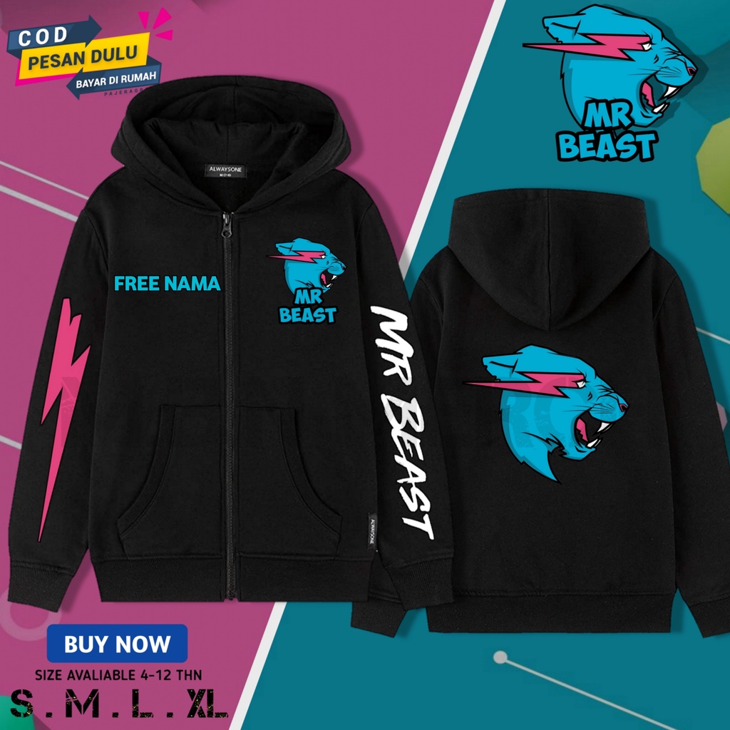 Mr beast youtuber เสื้อฮู้ดมีซิปสําหรับเด็ก/แจ็คเก็ตซิป