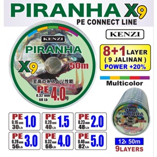 สายเอ็นตกปลา PE Kenzi Piranha X9 ขนาด 50 เมตร