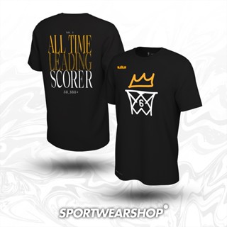 เสื้อยืดบาสเก็ตบอล พิมพ์ลาย Lebron KING James Break Recond NBAs ALL-TIME top SCORER ALL TIME LEADING SCORER พรีเมี่ยม