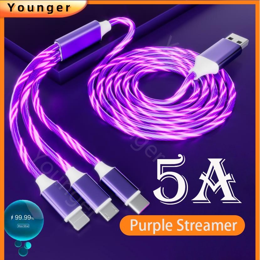 มาใหม่ 3 In 1 สายชาร์จ USB LED เรืองแสง 5A 1.2 ม. 2 เมตร ชาร์จเร็ว สําหรับรถยนต์