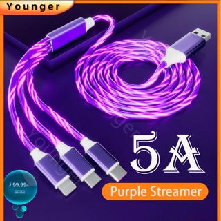 มาใหม่ 3 In 1 สายชาร์จ USB LED เรืองแสง 5A 1.2 ม. 2 เมตร ชาร์จเร็ว สําหรับรถยนต์