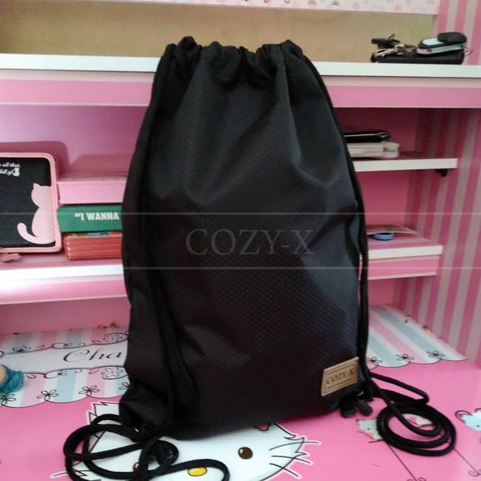 GYM SACK / DRAWSTRING BAG / PLAIN DRAWSTRING BAG สําหรับผู้ชาย/ผู้หญิง COZY-X BLACK ELEGANT TRENDY L