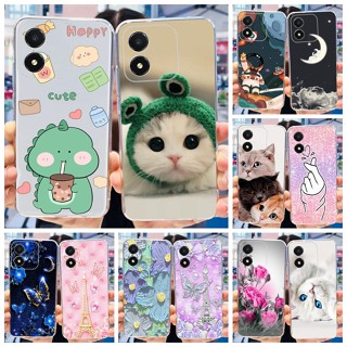 เคสโทรศัพท์ซิลิโคน TPU แบบนิ่ม ลายไดโนเสาร์ และแมวน่ารัก สําหรับ Honor X5 2023 X5 4G