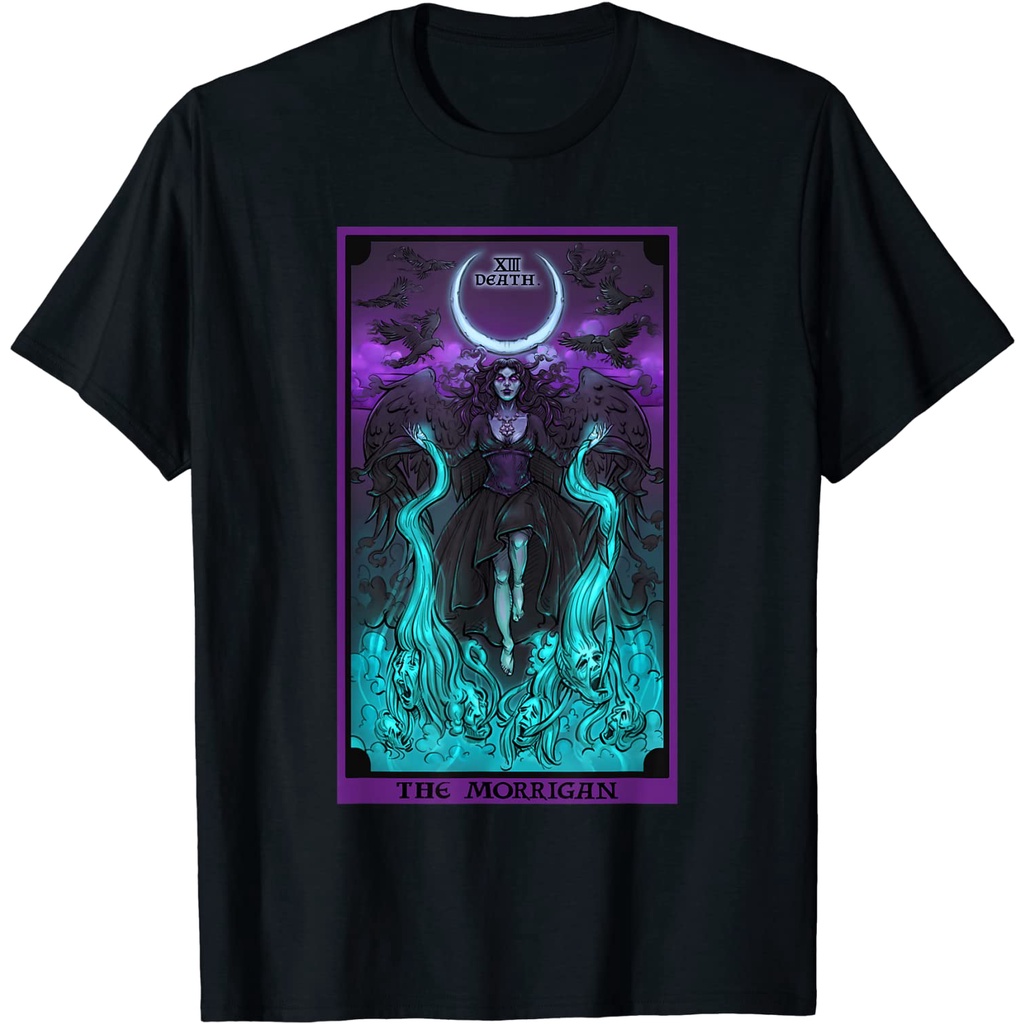 เสื้อยืด The Morrigan Death Tarot Card Gothic Pagan Witch Triple Moon เสื้อยืด