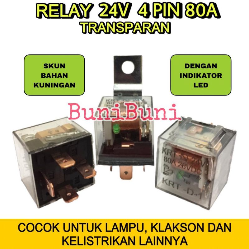 24V ใสโปร่งใส RELAY 4 ขา 80A สําหรับรถยนต์รถบรรทุกฮอร์นไฟ - 24V 4 ขา