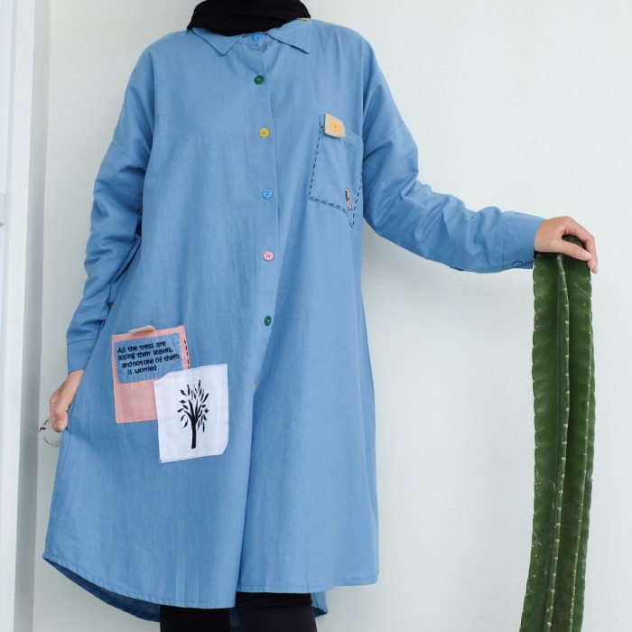 ล่าสุด Jumbo XXL Womens Tunic Linen Material LD 116 Bigsize Tunic Shirt - Blue Quality J3T4