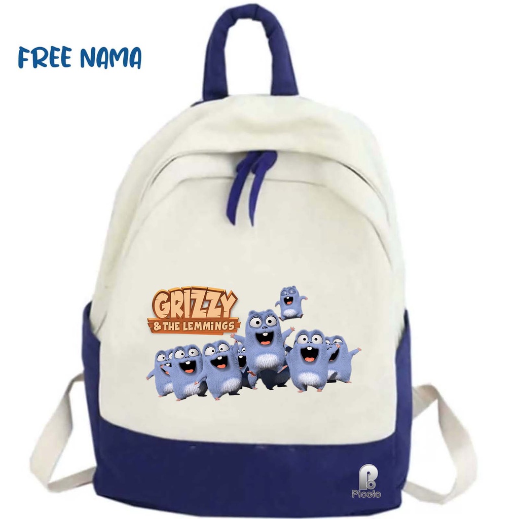 Grizzy AND THE LEMINGS UNISEX CARTOON MOTIF SCHOOL CHILDRENS BACKPACK (ฟรีชื่อ)