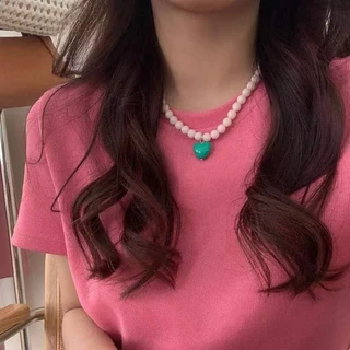 สร้อยคอโซ่ จี้ลูกปัด รูปหัวใจ สีสันสดใส สีแคนดี้