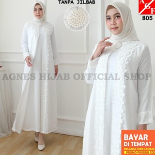 Agnes ชุดเดรส เสื้อคลุม สีขาว สําหรับผู้หญิงชาวมุสลิม Eid Umrah Hajj 805 (รหัส 7331)