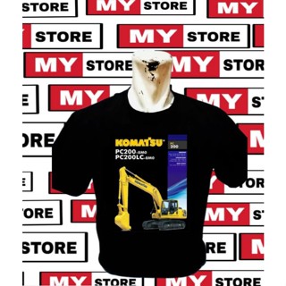 เสื้อยืดแขนสั้น ลายรถขุด Komatsu pc200 สีดํา