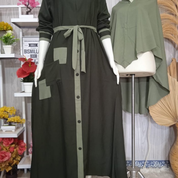 HIJAU ล่าสุด icycrepe syari ผู้หญิง gamis ชุดฮิญาบ itycrepe ที่ขายดีที่สุด - สีเขียวเข้ม All Size D7